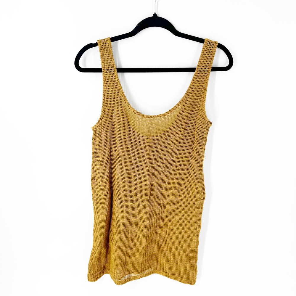 Loba Mustard Yellow Mesh Knit Tank/TUNIC Scoop Neck Sleeveless Cover Up SMALL